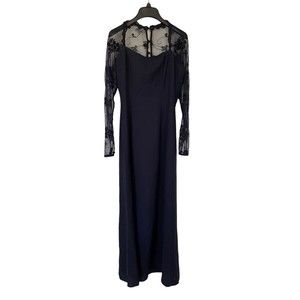 Chetta B Evening Vintage Sheer Embroidered Long Dress Gown Size 6 Dark Blue
